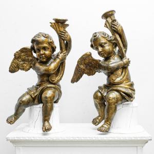 18th century, Pair of candle-bearing angels